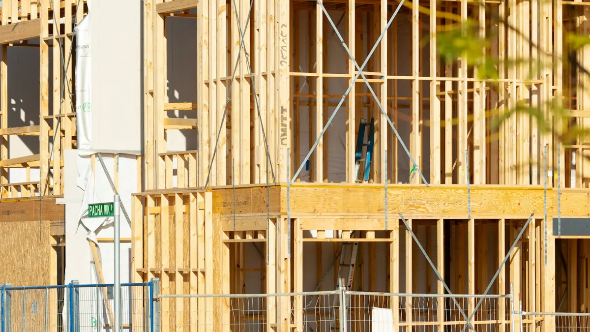 Wood-framed two-story addition under construction